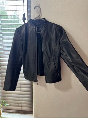 Vintage Sleek Black Leather Zip Jacket for Women